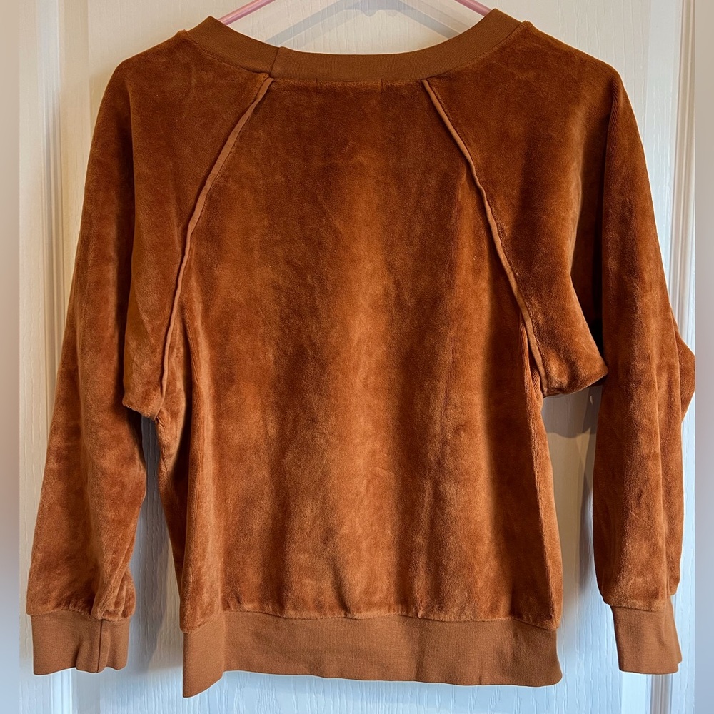 SUZIE KONDI Women's Velour Raglan Sweatshirt Top Orange Rust Myrrh XS - Picture 11 of 14